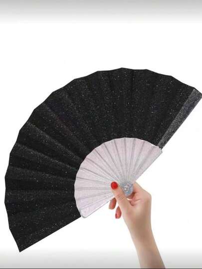 Abanico negro brillante, abanico de playa de verano, accesorio esencial de ventilador portátil para carnaval, accesorio de playa, adecuado para festivales, bodas y viajes