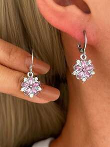 1 Đôi bông tai thời trang cao cấp đính đá Zirconia hình hoa, kiểu dáng thanh lịch, đa năng. - Nhiều màu - Xem 3