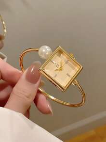1pc Square Gold-Tone Bracelet Watch For Women, Minimalist & Fashionable, Suitable For Daily Wear And An Ideal Gift Choice - Gold - View 10