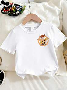 Disney Licensed Street Style Toy Story Woody Art Print Kids' T-Shirt, Bold Cute Cartoon Graphic Tee With "Woody 1995" Retro Logo, Perfect For Everyday Wear, Casual Meetups, Themed Outings And Urban Street Style, Shipped From Local Warehouse - trắng - Xem 3