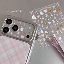 3pcs 17 Pro/Promax Camera Lens Protector, Cute Bear Theme DIY Decorative Sticker Set, Includes Sticker Base And Camera Protective Film - Clear - View 10