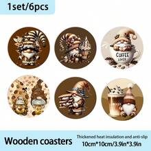 6pcs Set Vintage American Style Wooden Coffee Cup Coasters, Creative Coffee Lover Printed Heat Insulation Non-Slip Desk Coasters - Wood-coaster - View 7