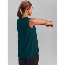PINSPARK Workout Tops For Women Sleeveless Athletic Tank Tops UPF 50+ Running Tanks With Side Slits Loose Fit Gym Yoga Shirt - 苔蘚藍綠色 - 查看 2
