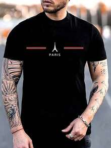 Manfinity Short Sleeve T-Shirt With Letter Print - Black - View 1