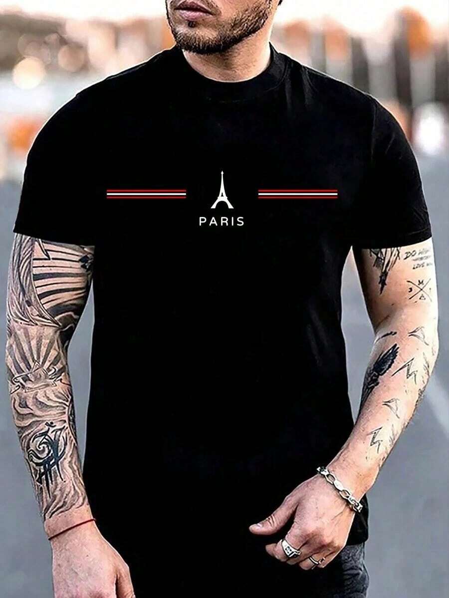 Manfinity Short Sleeve T-Shirt With Letter Print - Black - View 1