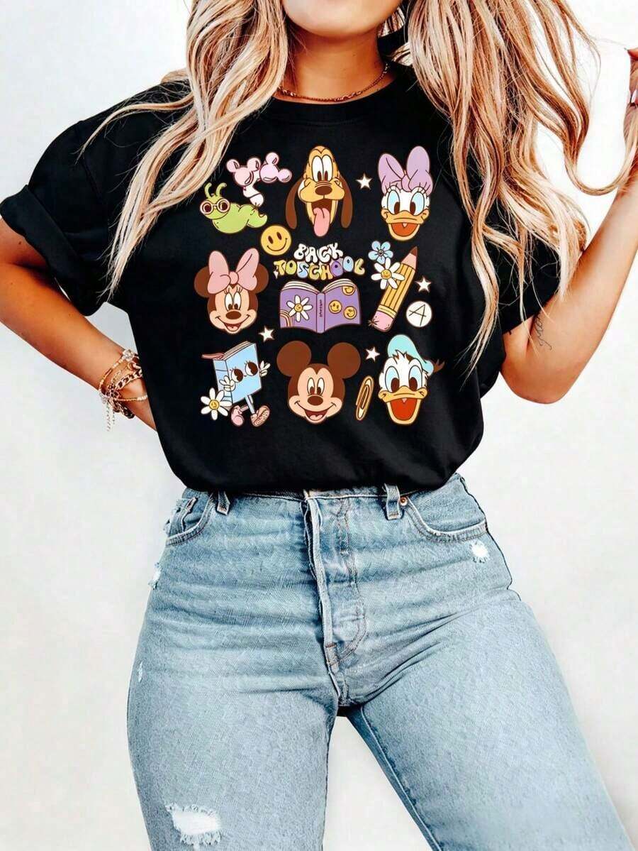 Loose Oversize Disney Characters Back To School Shirt, Classroom Style T-Shirt, Cute Mickey And Friends Tee, Daisy Minnie Sweatshirt  -- Disneys Disneyland Paris The Magic Kingdom Disneyesque The House Of Mouse Mickey Mouse Empire Modest Summer Outfits Take That T Shirt Summer Coord Tops For Women Summer Summer Clothes Women Summer Clothes Summer Tops Summer Tops Women Summer Co Ord Summer Top Summer Outfits White Top Black Top Holiday Outfits For Women  Tops For Women Summer Holiday Gifts Valentine's Day Gifts Earth Day Gifts Oktoberfest Gifts Summer Bank Holiday Gifts - Black - View 1