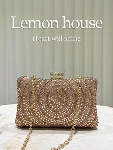 1 buah Tas Clutch Malam Elegan Wanita Berhiaskan Rhinestone dengan Tali Bahu yang Dapat Dilepas, Cocok untuk Acara Formal Seperti Pernikahan, Pesta, Gala, dan Festival - Sampanye - View 3