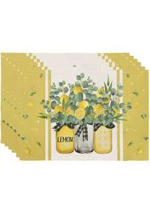 2/4/6pcs Blue Lemon Pattern Placemats, Spring/Summer Series, Kitchen/Dining Room/Indoor/Outdoor Table Decor Mats - Green - View 8