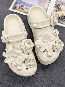 14er Set Vintage einfarbige 3D Blumen PVC Schuh-Charms Barock Rose Clog Schuh-Schnallen DIY Dekoration Kunstperlen Schuh-Clips - Verschiedenfarbig - Übersicht 5
