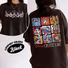 Disney Women's Cruise Squad Shirt, Mickey And Friends Cruise Tee, Disney Cruise 2 Side Trip Shirt, Disney Summer Vacation Casual Cotton T-Shirt - 黑色 - 查看 1