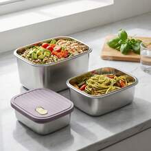 304 Stainless Steel Food Container, Stackable Refrigerator Sealed Fresh-Keeping Box, Fruit And Vegetable Meat Storage Box With Lid, Large Capacity Food Preservation Box, Suitable For Kitchen Food Storage And Organization - Multicolor - View 2