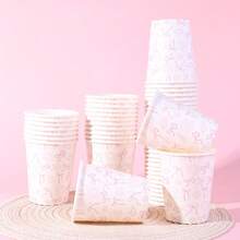 10/20/40 piezas, vasos de papel desechables con temática oceánica de línea de color rosa claro, vasos de fiesta con estampado de lazo y concha marina, suministros para fiestas de boda en la playa, ideales para bodas de verano, fiestas con temática de playa, celebraciones submarinas, reuniones en la piscina y el jardín y decoraciones de mesa para el té de la tarde - rosa - Ver 1