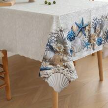 1 pieza Mantel de playa de poliéster 2D, estampado de estrella de mar azul y coral, redondo/rectangular, decoración náutica y de villa de playa para cocina, estilo casual para brunch y reuniones familiares en la playa, arreglo para patio trasero y balcón, estética de cafetería y tienda de playa, acento para sala de estar y comedor, uso diario en interiores y exteriores - Multicolor - Ver 6