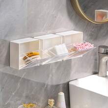 Wall-Mounted Cotton Swab Storage Box, Cosmetic Storage Box, Jewelry Storage Box, Plastic Storage Rack, For Organizing And Storing Cotton Swabs, Dental Floss, Hair Ties, Hair Clips, Makeup Pads, Powder Puffs And Other Items - Multicolor - View 3