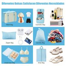 8pcs Packing Cubes Travel Set, Luggage Organizer Mesh Breathable Travel Containers, Plane Travel Essentials Dorm Room Essentials College Cruise Essentials, Travel Essentials Travel Necessities For Clothes Shoes Cosmetics Suitcase Organizer - 藍色 - 查看 3
