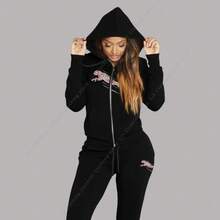 Traje de chándal para mujer, sudaderas con capucha estéticas, pantalones de chándal, conjunto de 2 piezas, cárdigan con cremallera, ropa deportiva de alta calidad, conjuntos de pantalones para mujer - Negro - Ver 4
