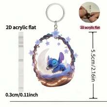 Disney Móc khóa acrylic thiết kế phẳng 2D: Chú Stitch màu xanh đáng yêu đang ngủ trong chiếc giỏ đan hình lưỡi liềm, kết hợp với mặt dây chuyền hình ngôi sao màu tím phát sáng. Lý tưởng làm phụ kiện chìa khóa xe hơi, đồ trang trí ba lô hoặc quà tặng lễ hội - một phụ kiện hoàn hảo cho người hâm mộ *Lilo & Stitch*. - Nhiều màu - Xem 8