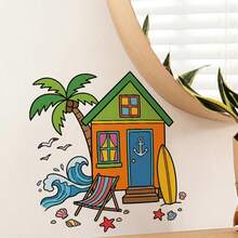 1PC Window Stickers,Beach Cottage Wall Sticker,Suitable As A Gift,Self-Adhesive , Suitable For Bedroom And Living Room, Bedroom, Dining Room, Study, Bathroom, Glass Decoration And Embellishment - A - View 3