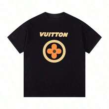 Replica T-Shirts IV Summer 2026, Vintage Floral And Letter Print T-Shirts, 100% Cotton, Short Sleeve Couple T-Shirts (Men And Women), Couple Clothing For Everyday Autumn Wear - 黑色 - 查看 7