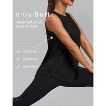 PINSPARK Workout Tops For Women Sleeveless Athletic Tank Tops UPF 50+ Running Tanks With Side Slits Loose Fit Gym Yoga Shirt - 黑色 - 查看 4