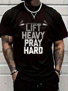 Men's Clothing 100% Cotton, Christian Gym T-Shirt For Weightlifting, Unisex Graphic T-Shirt For Men And Women, New Unisex T-Shirt, Loose And Comfortable Graphic T-Shirts Manfinity Men - 黑色 - 查看 5