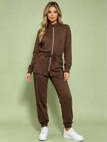 Women's Lisa Set, Stretchy Wool Fabric, Pants With Pockets. - Brown - View 3