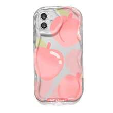 Painted Graffiti 1pc Cute Peach-Colored Soft Silicone Transparent Protective Case Compatible With Apple 17 Pro - Pink - View 3