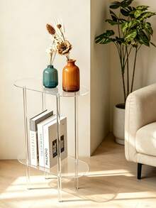 1 chiếc bàn phụ hai tầng bằng acrylic trong suốt, kệ lưu trữ đa năng cạnh hẹp, kiểu dáng tối giản sang trọng, dễ lắp đặt/chịu tải chắc chắn, tiết kiệm không gian, có thể di chuyển và tháo rời, phù hợp cho phòng khách/phòng ngủ/bên cạnh sofa/phòng tắm/ban công/lối vào/hành lang, kệ lưu trữ và trưng bày đồ đạc ở góc nhà. - Trong suốt - Xem 5