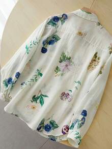 Camisa de manga larga con botones y bolsillo con estampado floral para mujer, primavera - Multicolor - Ver 4