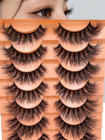 10 Pairs Of Messy False Eyelashes, 3D Curled, Fluffy, Soft, Naturally Magnifying The Eyes