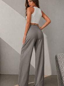 Women's Casual High Waist Wide Leg Pants With Pockets - Grey - View 5