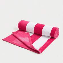 100% Organic Cotton Striped Beach Towel - Sand-Free & Ultra Absorbent & Made In Türkiye - Pink - View 2