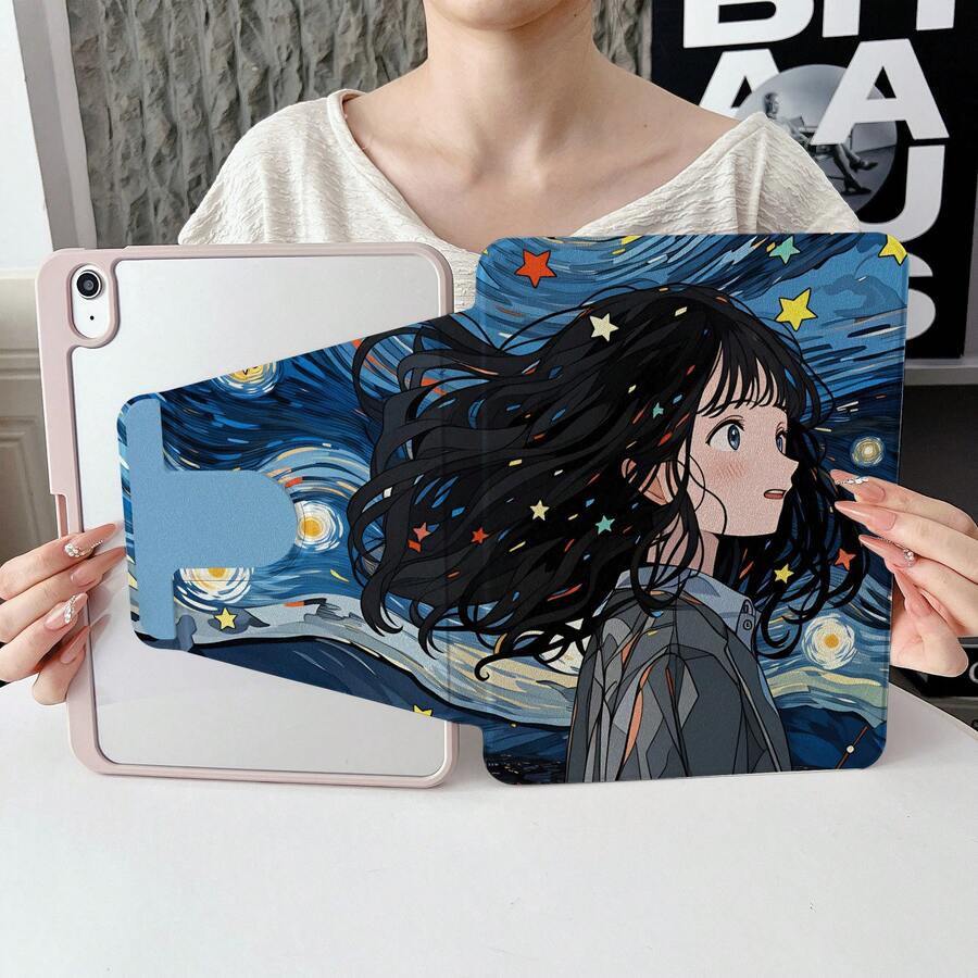 1 chiếc ốp lưng máy tính bảng xoay 360° in hình cô gái anime bầu trời sao, có chỗ đựng bút, tự động bật/tắt màn hình, tương thích với iPad 9.7/10.2/10.9, thế hệ thứ 7/8/10, Air 2/4/5, Pro 11, Air 11/13 M3 2025, 11 A16 2025, tương thích với Oppo Pad, Matepad, Vivo Pad, Honor Pad, Xiaoxin Pad. - Nhiều màu - Xem 1