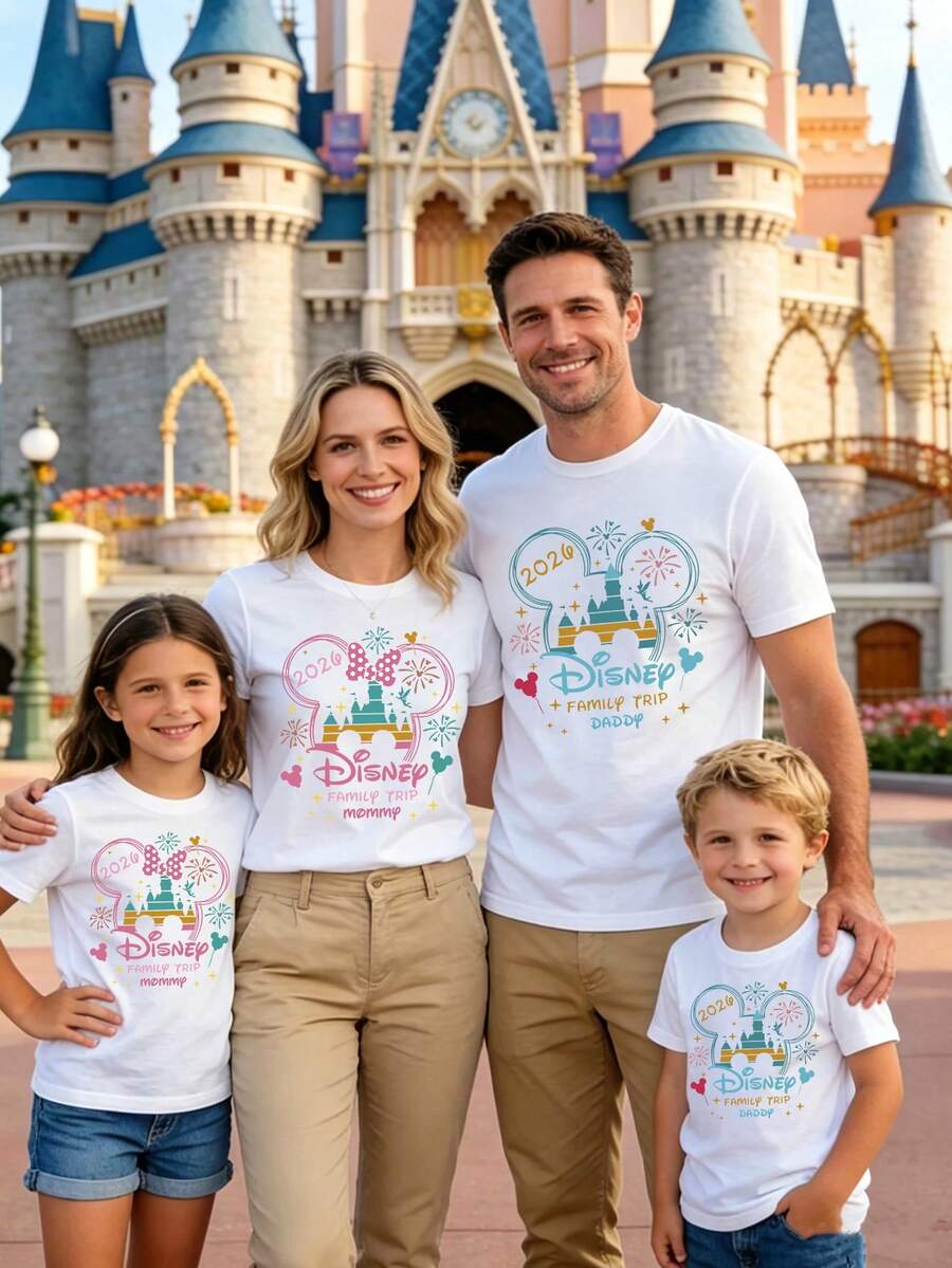 Disney Family Trip 2026 Matching Shirts, Castle Mickey Ears Mommy Daddy Tees, Cute Coordinating Outfits For Disneyland Vacation - 女童 - 查看 1