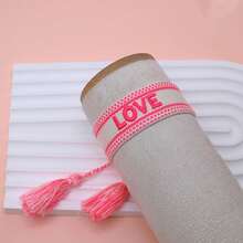 1pc Embroidered Love Letter Boho Handmade Tassel Braided Bracelet - Phosphor - View 2