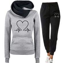 Conjunto de dos piezas de chándal para mujer, sudaderas con capucha y pantalones cálidos para invierno, jerséis, sudaderas para mujer, ropa para correr, traje deportivo - Gris - Ver 5