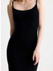 RoseArya Elegant Slit Detail Long Stretch Strap Dress - Black - View 5