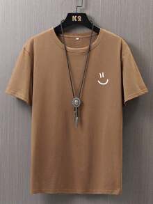 Hombres Camiseta de hombros caídos con estampado de expresión - Marrón - Ver 6