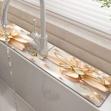 1pc Flower Theme Pattern Sink Drain Pad, Quick-Drying Diatomite Bathroom Faucet Pad, Trimmable Holiday Decorations, Household Kitchen Drain Pad, Washbasin Protection Pad, Suitable For All Kinds Of Faucets In Bathroom And Kitchen. - Multicolor - View 5
