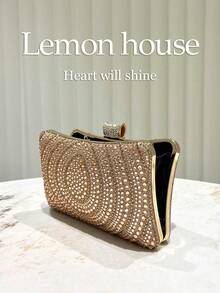 1 buah Tas Clutch Malam Elegan Wanita Berhiaskan Rhinestone dengan Tali Bahu yang Dapat Dilepas, Cocok untuk Acara Formal Seperti Pernikahan, Pesta, Gala, dan Festival - Sampanye - View 7