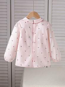 Girls' College Style Lapel Long Sleeve Thin T-Shirt, Spring - Pink - View 2