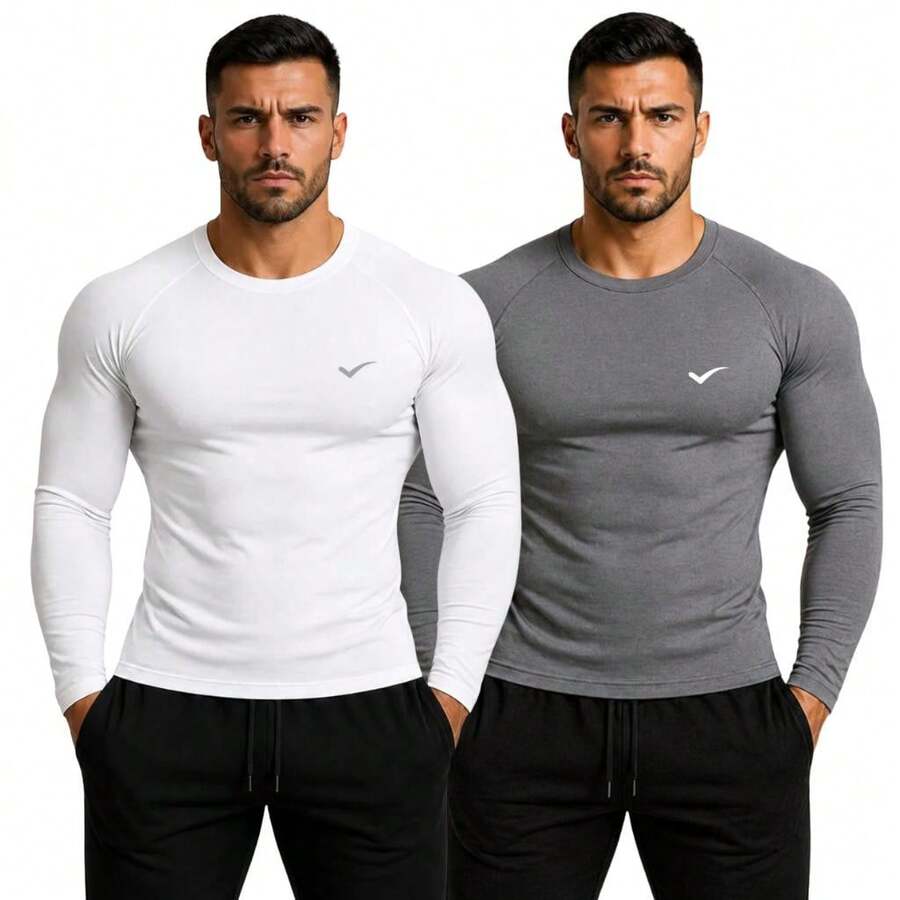 Kit Of 2 Thermal UV 50+ Base Layer Shirts/T-Shirts/Cool Mesh Shirts For Gym And Sports - 白色和灰色 - 查看 1