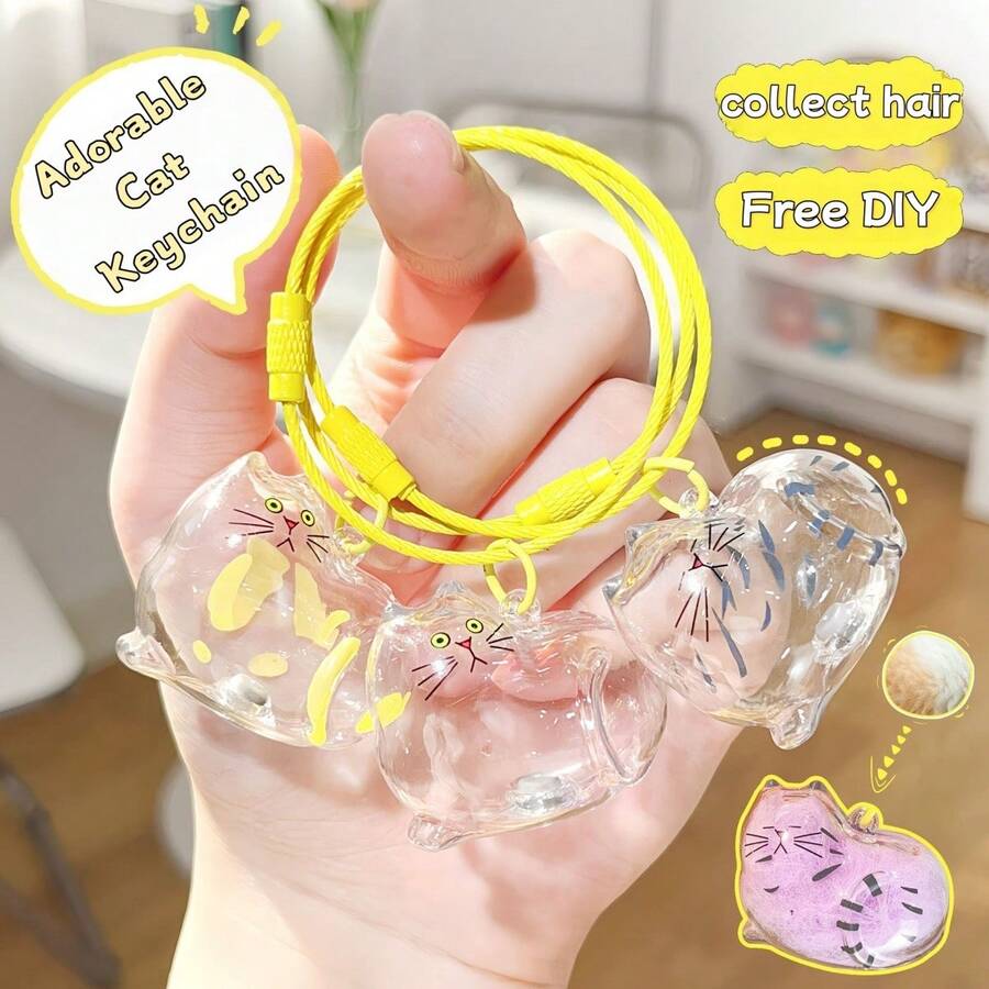 1pc Acrylic Transparent Pet Cat Hair Storage Box, Keychain Pendant Decor, Suitable For Tabby, Siamese, Calico Cats And More Breeds - Multicolor - View 1