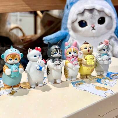 1 Stück Neue Mofusand Kollaboration Hai Katze Bild hässliche Fisch Puppe Spielzeug Display Mode Blind Box Vinyl Gesicht Blind Box Spielzeug und Hobbys, das perfekte Urlaubsgeschenk für Familie, Fans und Freunde (zufälliger Stil)