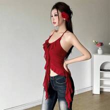 Nibber Hip-hop novedad de verano dulce suave lindo todo-fósforo moda Cool High Street Cool Sexy mujer delgada espalda descubierta Halter chaleco - Rojo - Ver 3