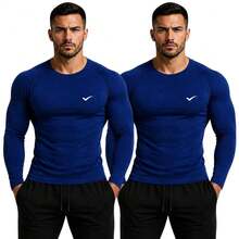 Kit Of 2 Thermal UV 50+ Base Layer Shirts/T-Shirts/Cool Mesh Shirts For Gym And Sports - 2 海軍藍 - 查看 5