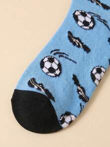 1 Pair Colorful Black & Blue Patchwork Mid-Calf Socks With Football & Soccer Shoe Patterns, Soft & Comfortable Unisex - Multicolor - View 5