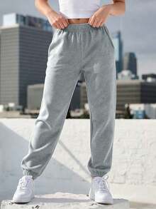 1pc Tween Girls' Fashionable Outdoor Sports Casual Drawstring Pants, Autumn/Winter - Grey - View 8