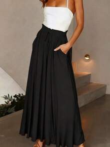 Pantalones anchos, elegantes, plisados, con cintura alta y cinturón para mujer - Blanco - Ver 3