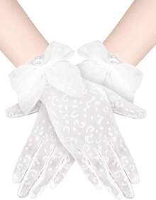 Women Lace Gloves Wedding Tea Party Gloves Bow Short Mitten Elegant Accessories For 1920s Opera Funeral - Bow White - View 8